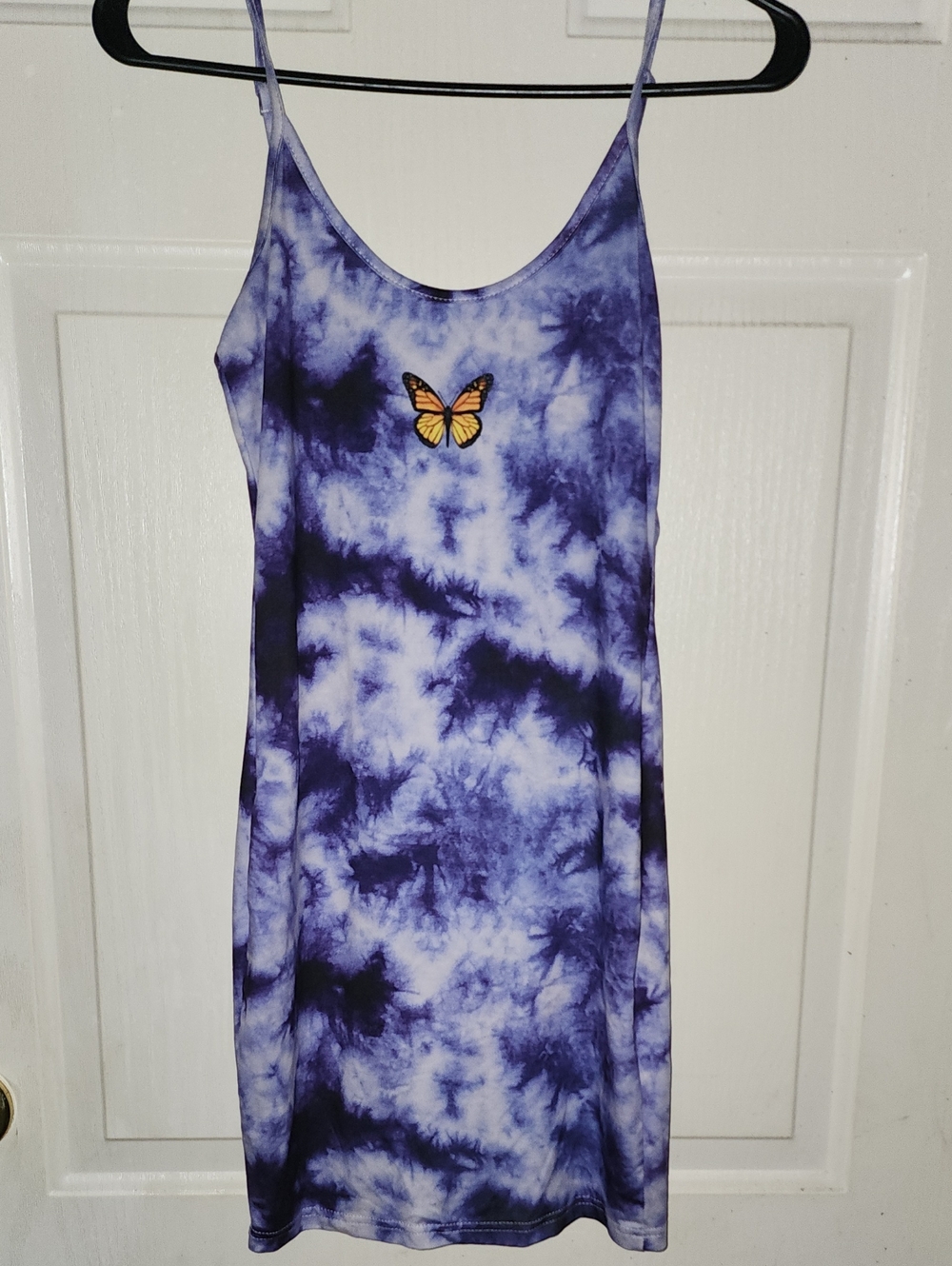Purple Tie-Dye Mini Dress with Butterfly Embroidery